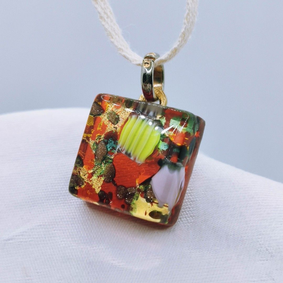 Art glass pendant red square gold foil Women s Fashion Jewelry