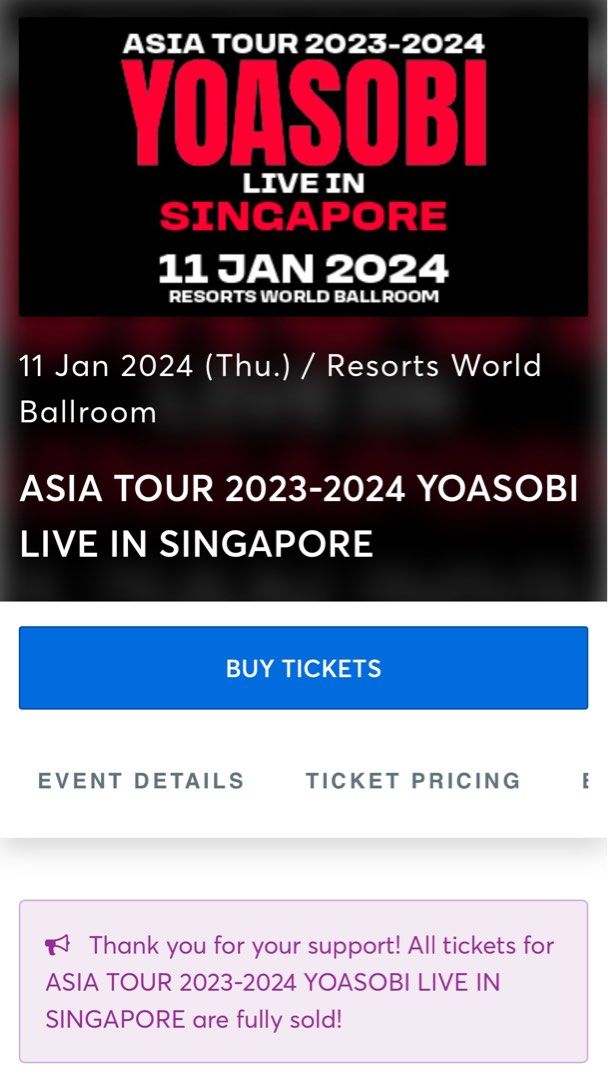 ASIA TOUR 20232024 YOASOBI LIVE IN SINGAPORE, Tickets & Vouchers