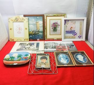 Assorted Vintage 4"x6" to 8"x12" framed photographs and works with hand painted wood for 375 each *U22
