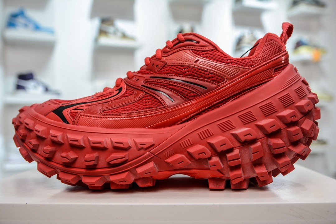 Balenciaga Defender Exaggerated Sole Trainner in Ruby Red (2023 