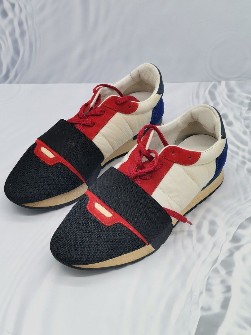 BALENCIAGA RACE RUNNER WHITE RED BLUE SNEAKERS SIZE 40 Luxury