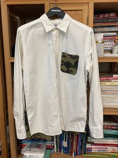 二手日潮」BAPE 猿人 背面大迷彩襯衫 正面迷彩口袋 M號 白襯衫 花襯衫 日本製