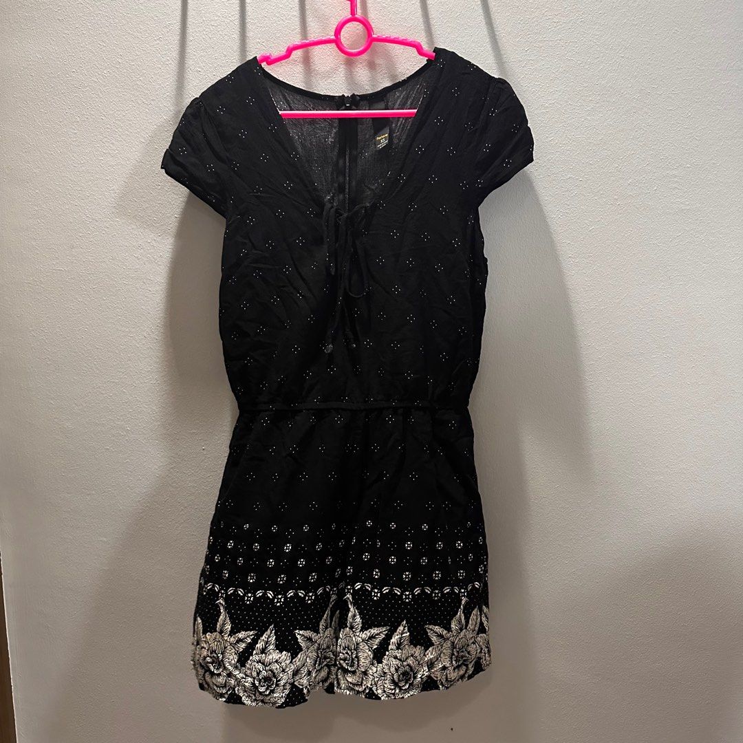 Black Floral Romper with Lace up detailing