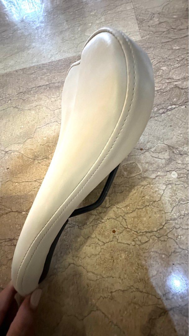Brompton Original Wide saddle 167 mm reupholstered in White Sports Equipment Bicycles Parts Parts Accessories on Carousell