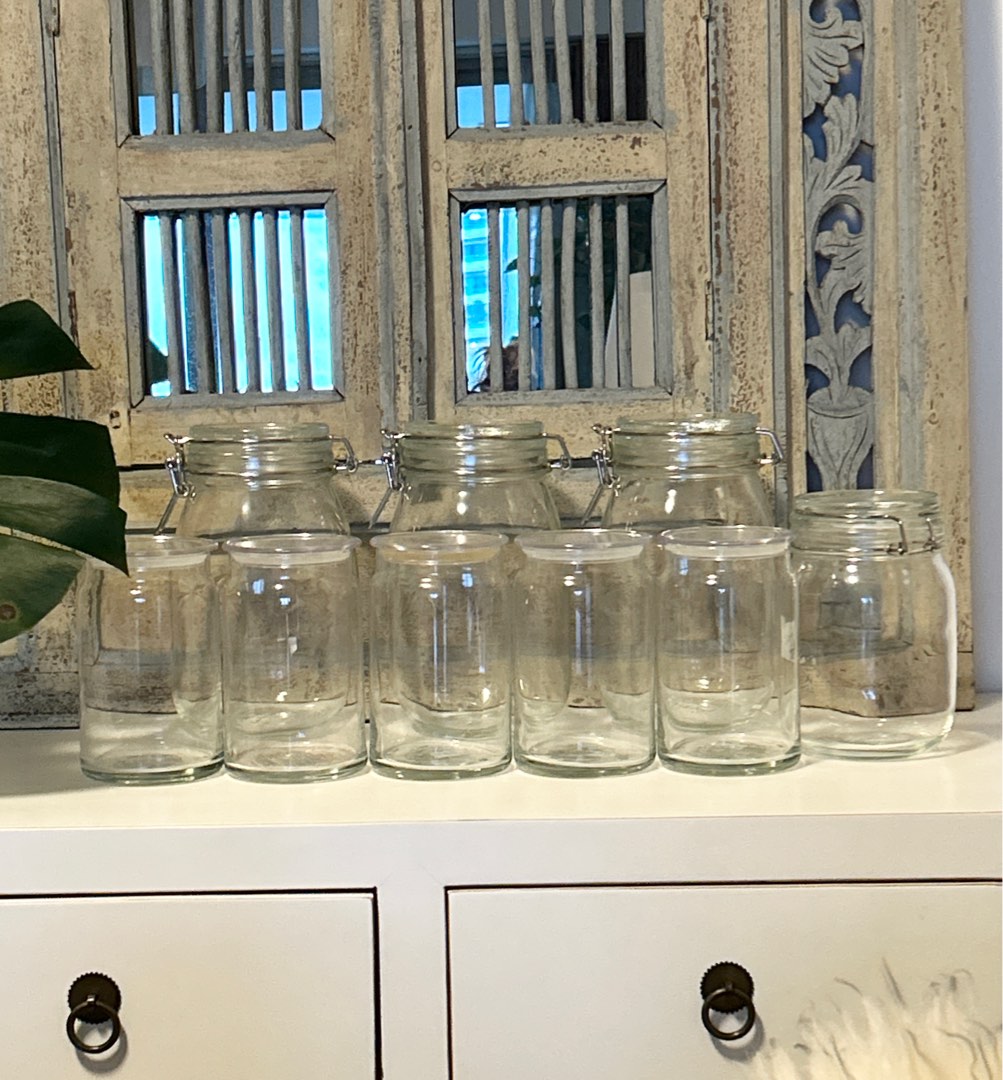 Bundle of 9 glass kitchen food storage jars, Furniture & Home Living