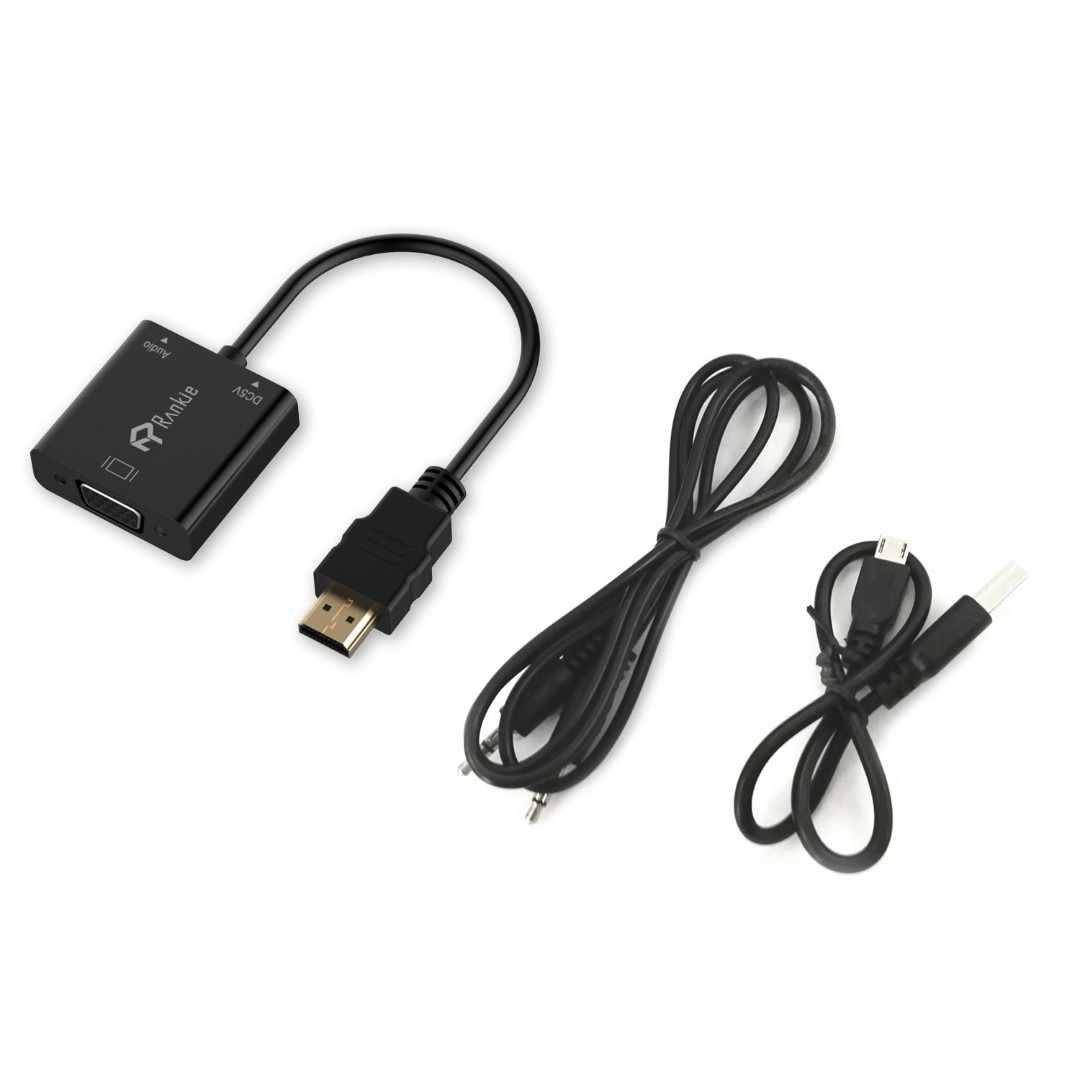 Rankie 1080P Active HDTV HDMI to VGA Adapter (Male to Female) Converter  with Audio for PC, Monitor, Projector, HDTV, Xbox and more
