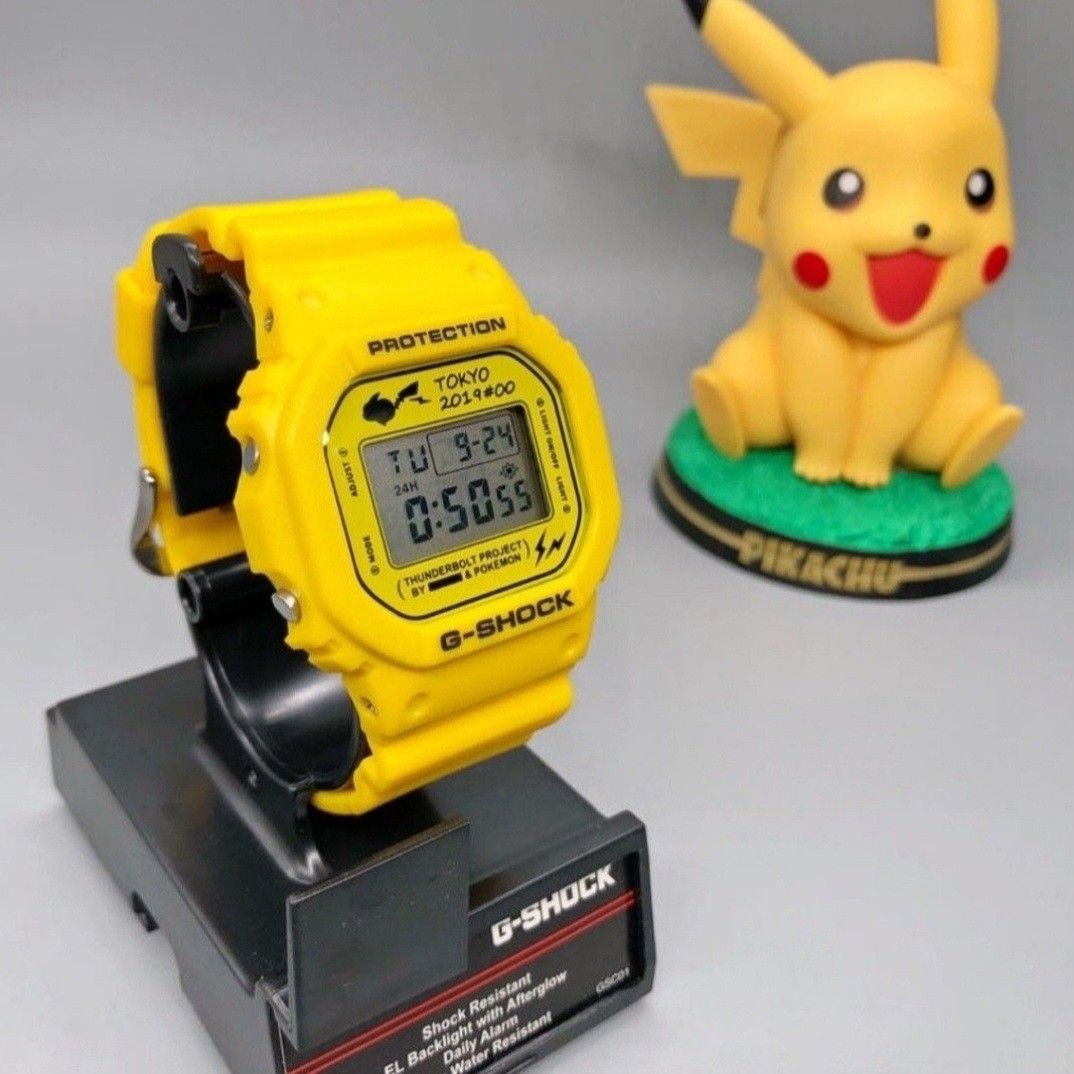 Casio G shock Gshock Yellow DW5600TGA DW5600 TGA DW5600 DW 5600 GWB5600 GW B5600 Pokemon Pikachu Lightning Bolt Custom watch Set