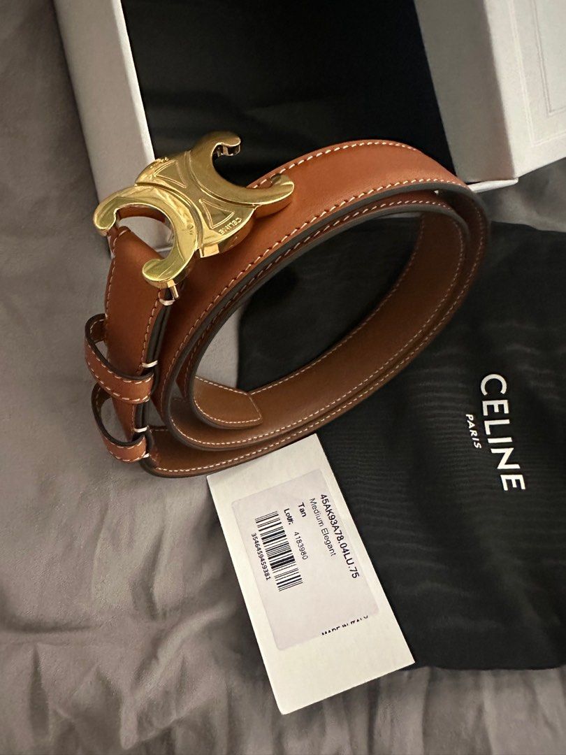 Celine medium triumph belt in natural calfskin tan size 75, Luxury - Main Image