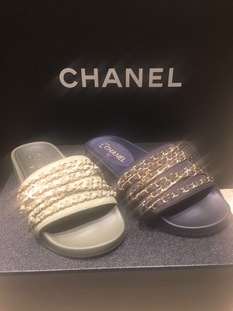 chanel slippers white