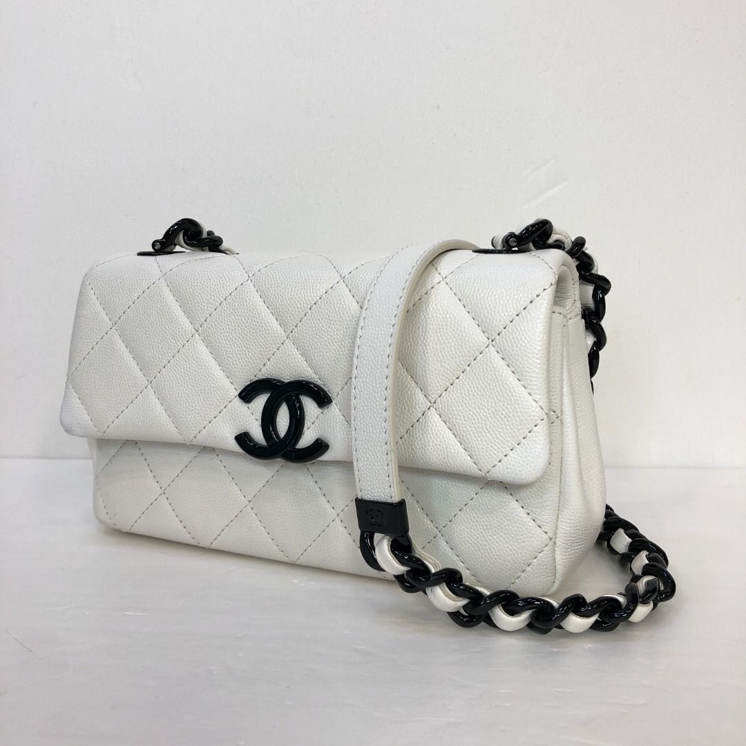 Grained calfskin & lacquered metal white & black clearance