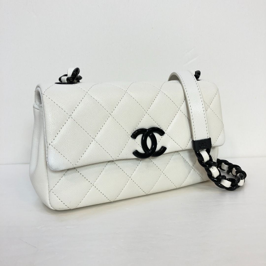 Grained calfskin & lacquered metal white & black clearance