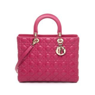 Christian Dior Lady Dior Large Top handle bag in Lambskin, Light Gold Hardware · Pink