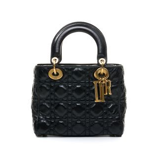 Christian Dior Lady Dior Small Top handle bag in Calfskin, Brushed Gold Hardware · Black