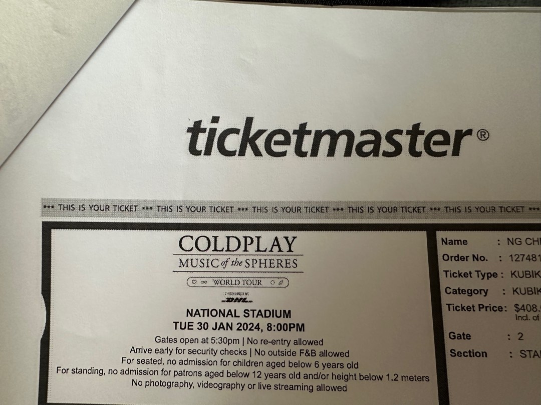Coldplay KUBIK VIP standing tickets 30 Jan 2024, Tickets & Vouchers