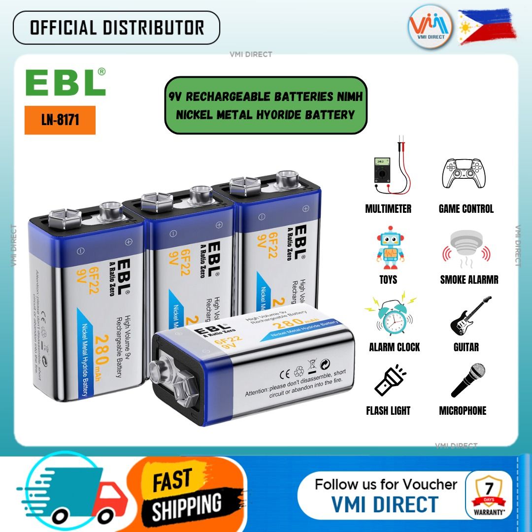 EBL 9V Rechargeable Ni-MH Battery 280mah