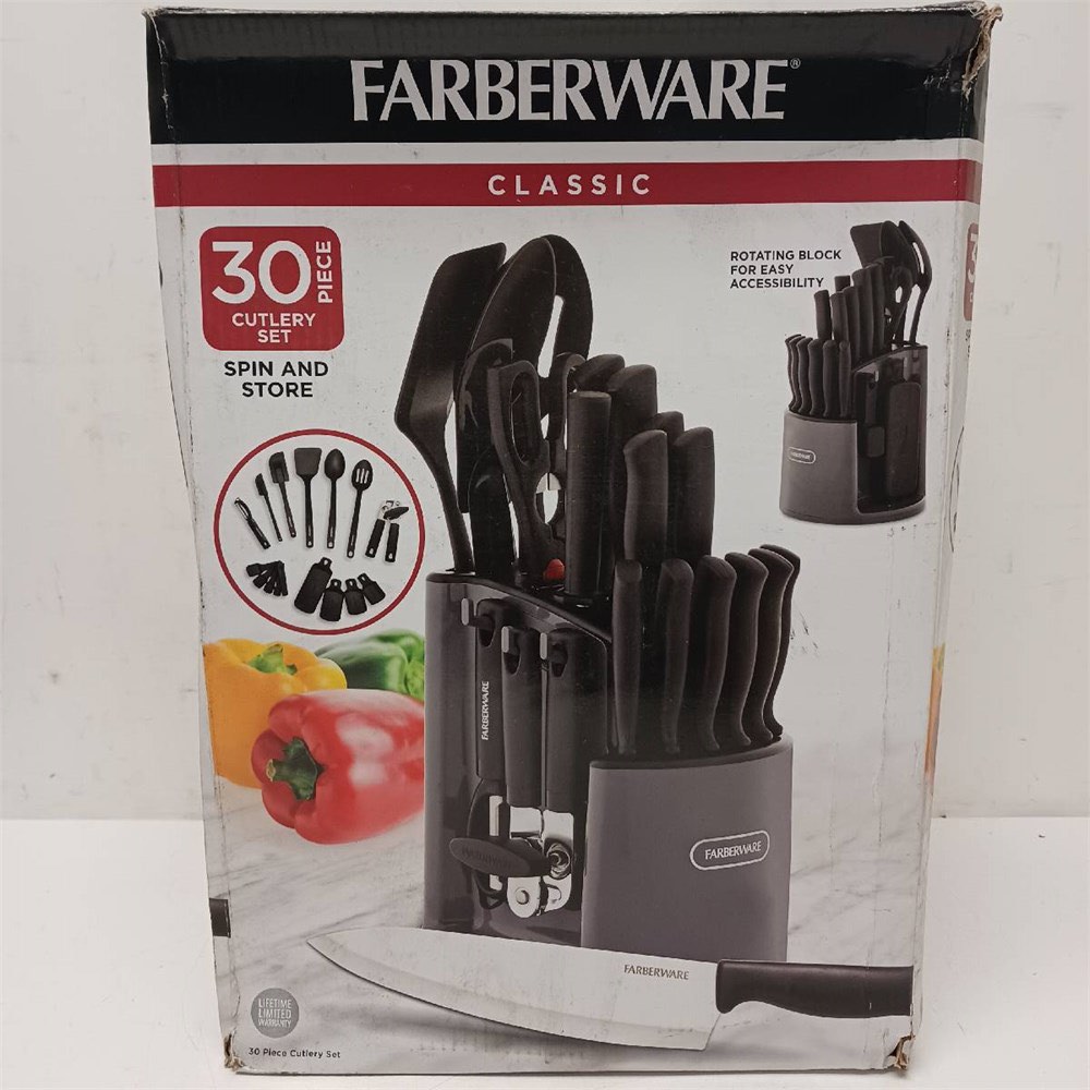 Farberware Black 30-Piece Spin & Store Cutlery Set