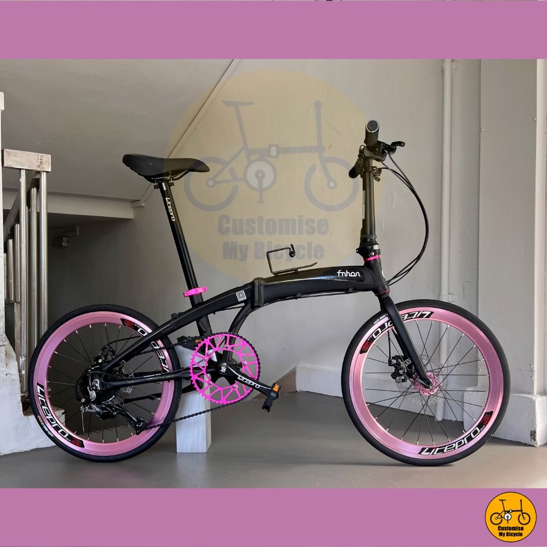 Fnhon Tornado 22 9 Speeds Shimano Litepro Aero Wheelset Black Pink Folding Foldable Foldie Fold Bicycle Bike 451 tyres 20 inches Fnhon