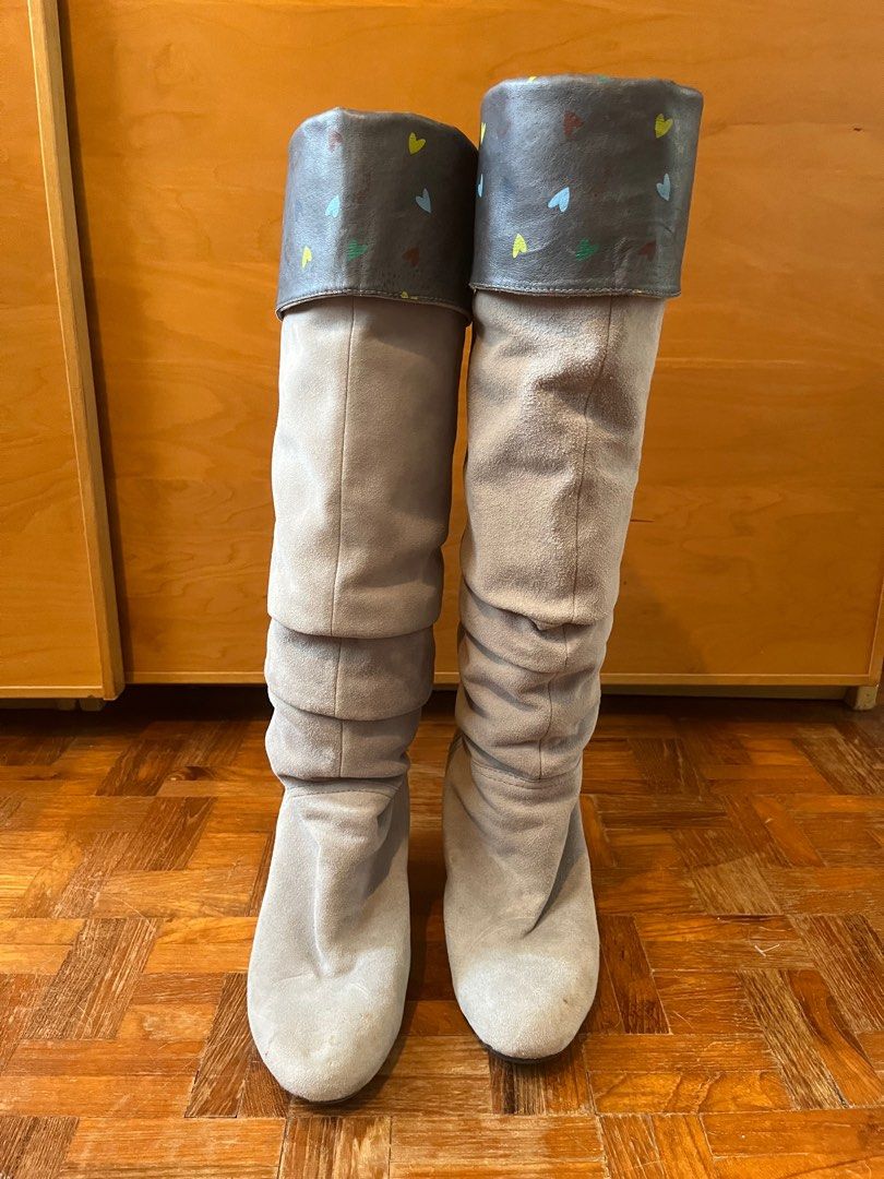 Grey wedge discount knee high boots