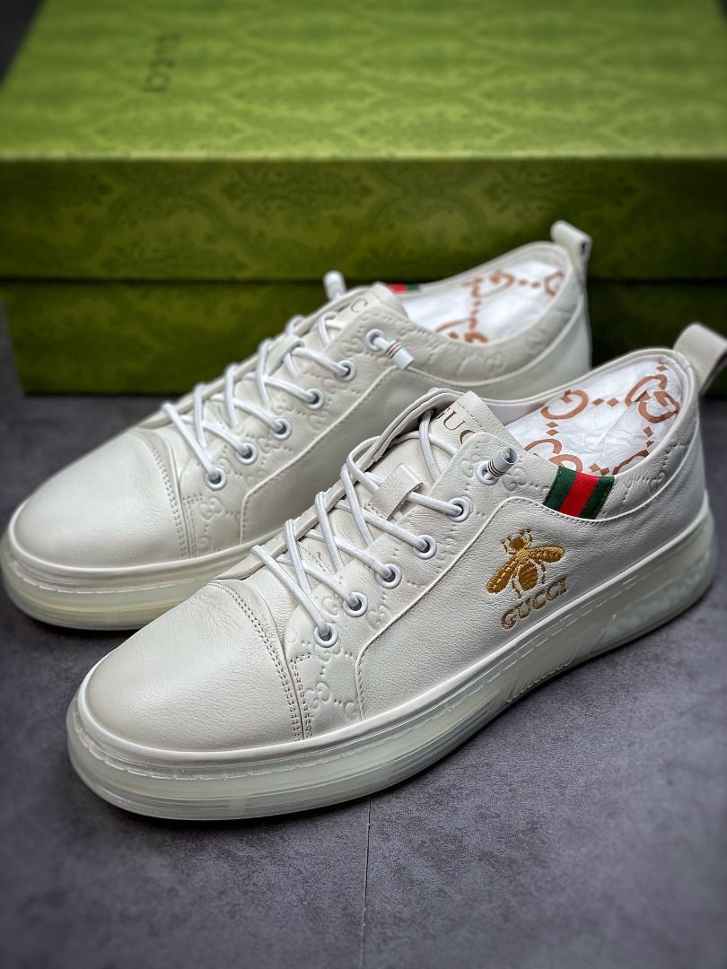 Gucci ACE small bee casual sports fashion plate shoes white