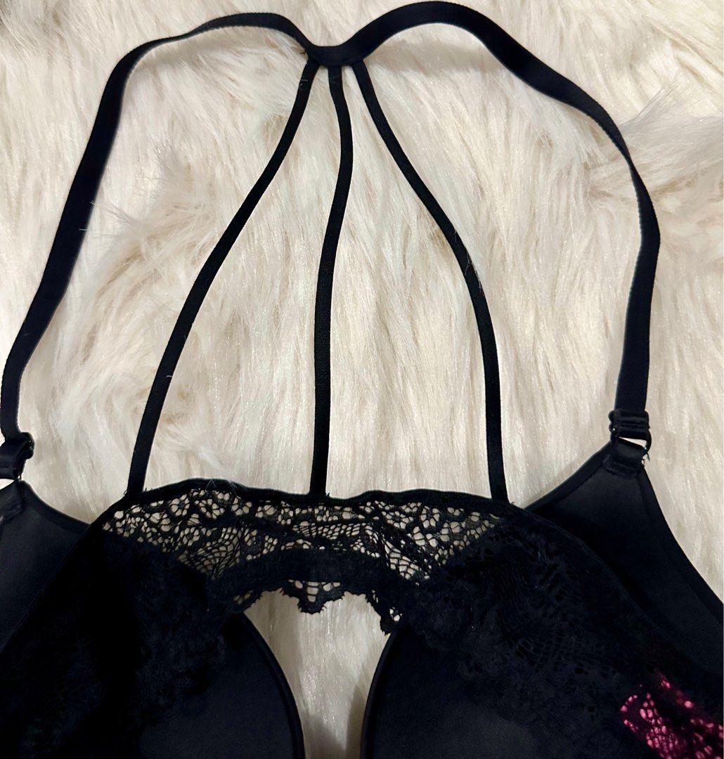 La senza lace padded black push up bra with strappy back