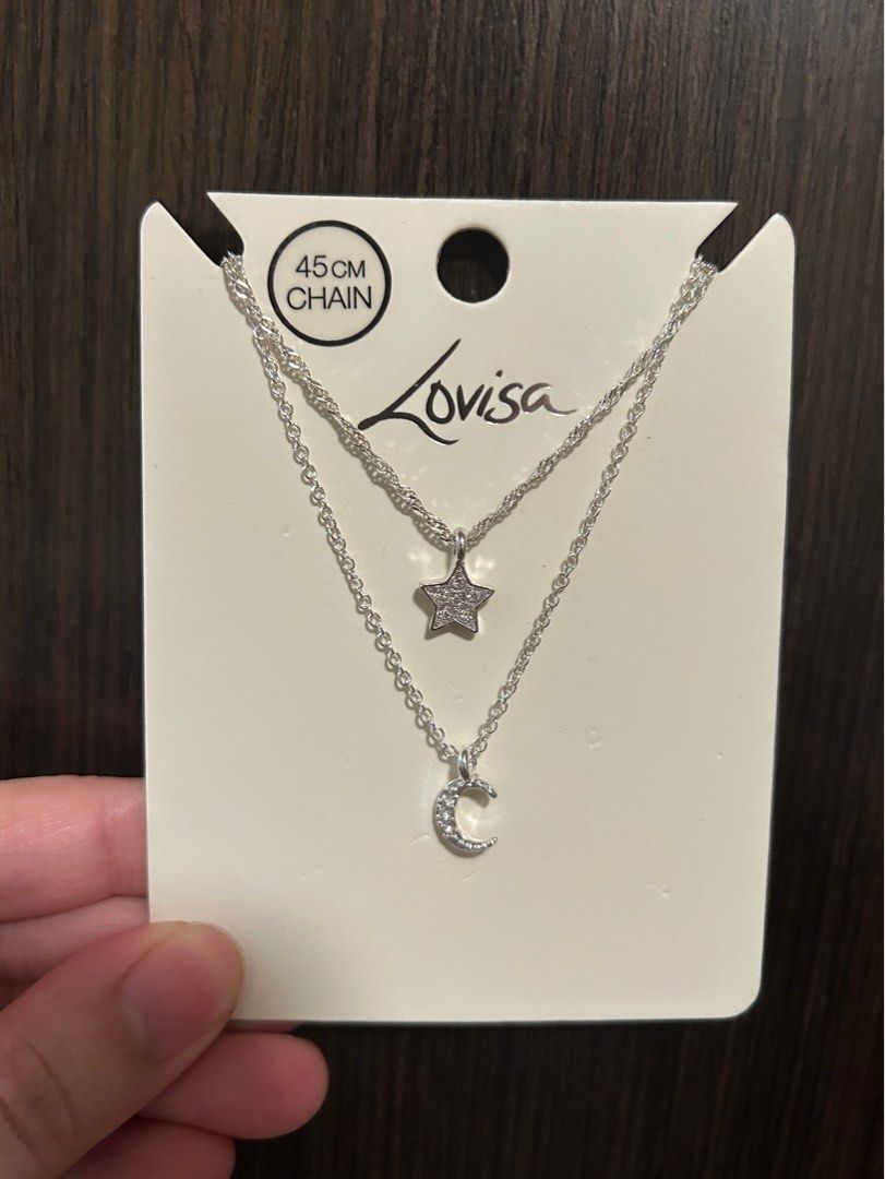 Sterling Silver Double Drop Star Moon Pendant Necklace - Lovisa