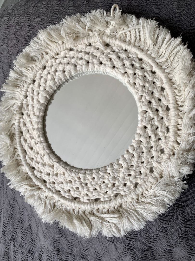 Macrame Wall Mirror (Category: Mirrors) located in Las Pinas. Submitted by tienda_ (Listing ID 1268755304, Image 1). Description: Macrame Wall Mirror Mirror size is around 5 inches .
