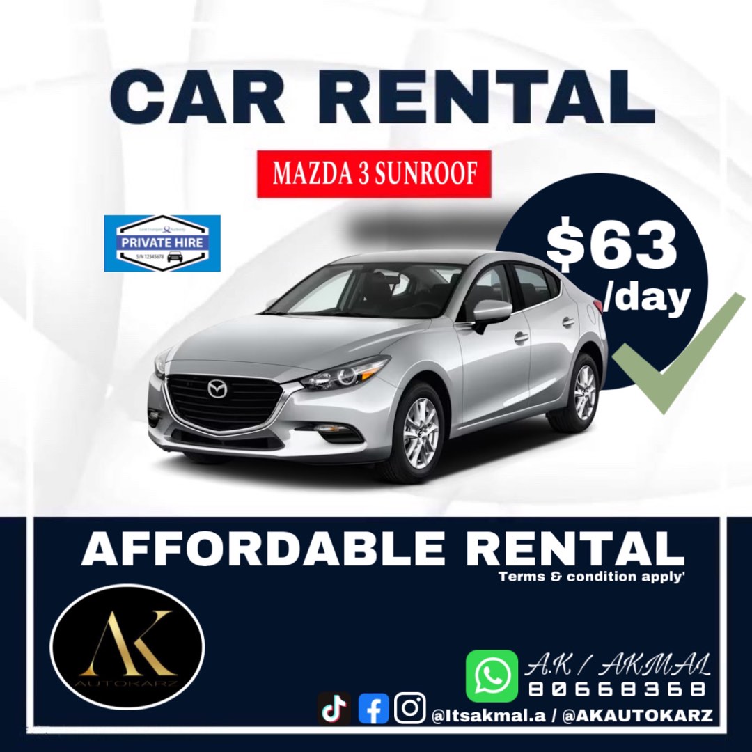 Mazda 3 sunroof Rental, Cars, Car Rental on Carousell