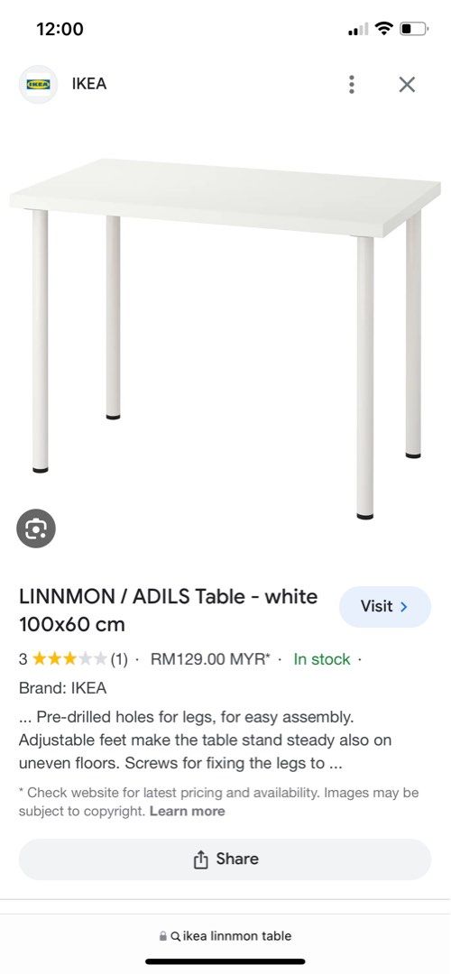[MOVE OUT SALES] Ikea linnmon table with 4 black legs, Furniture & Home