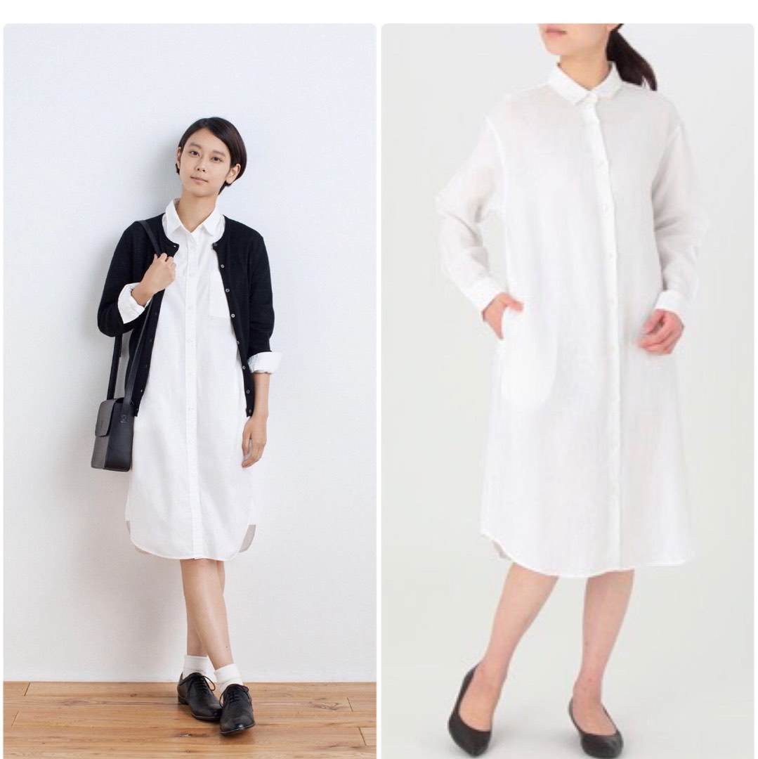 MUJI fren linen shirt dress, Women's Fashion, Dresses & Sets, Dresses on Carousell
