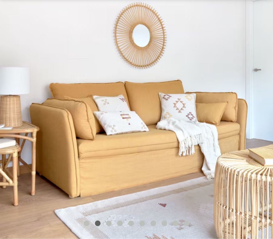 Mustard yellow fabric sofa, Furniture & Home Living, Furniture, Sofas