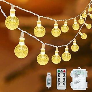 🔥New Arrival🔥   GaHeslop Globe Fairy Lights Battery or USB Operated String Lights 36ft 60LED Crystal Ball Christmas Lights with Remote and Timer, 8 Modes Decorative Lighting for Xmas Decor Indoor Outdoor (Warm White) 15295