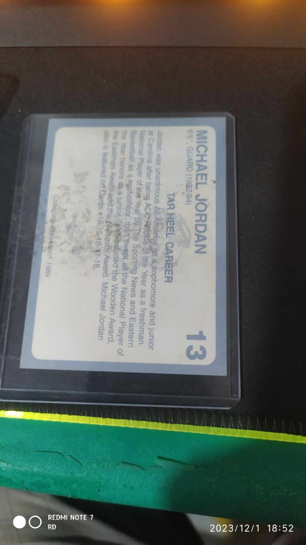 michael jordan north carolina finest card