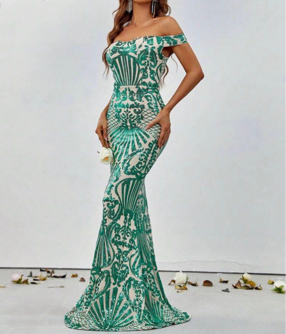 Off Shoulder Sequin Mermaid Hem Dress Women s Fashion Dresses