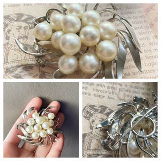 Real Pearl Sterling Silver Brooch Pin