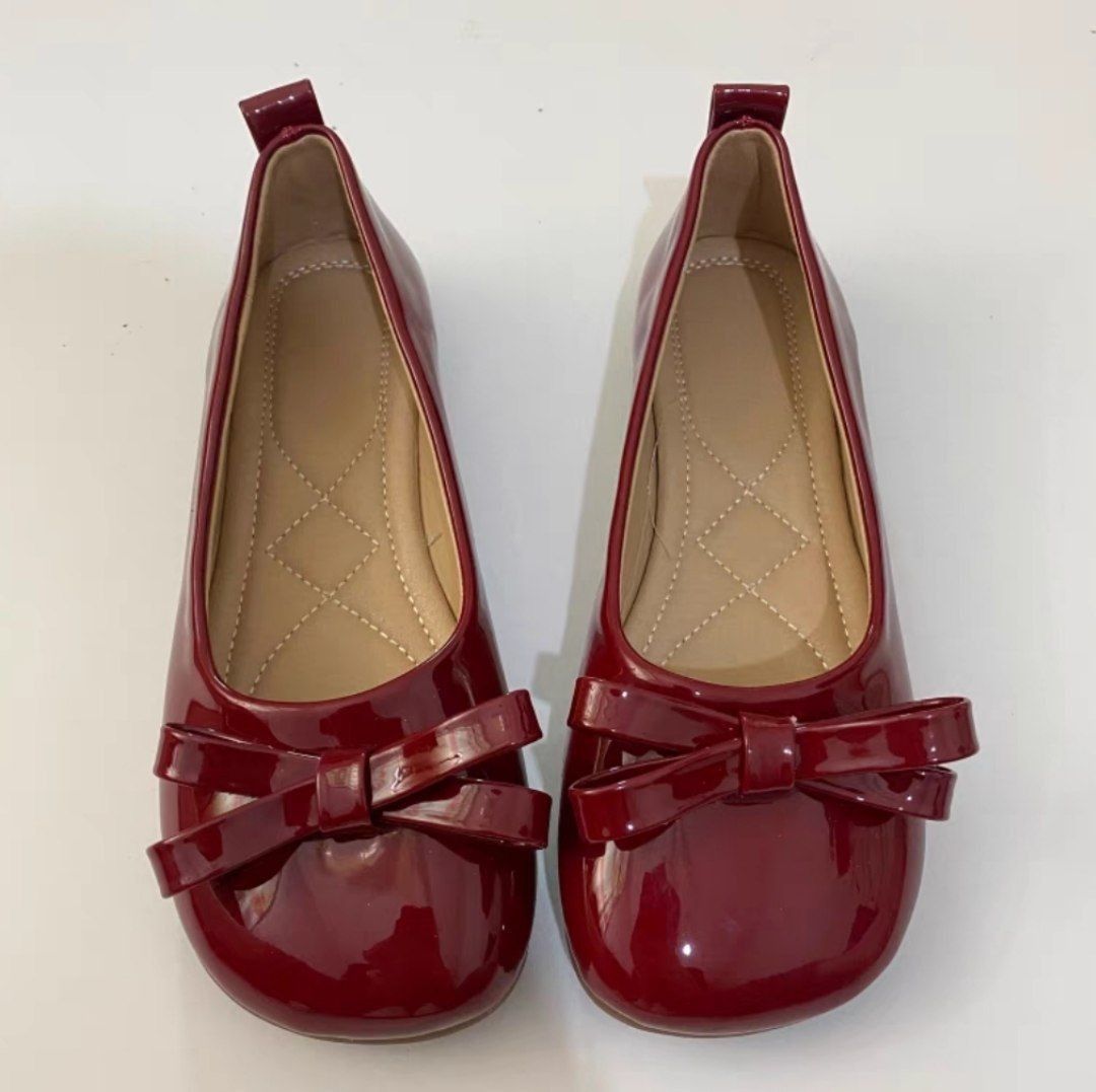 Red ballet online flats with ribbon