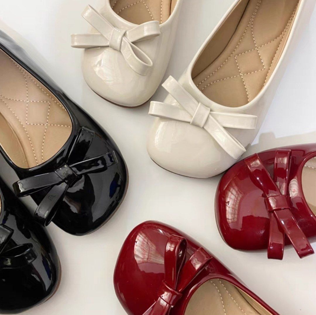Red ballet flats with ribbon sale