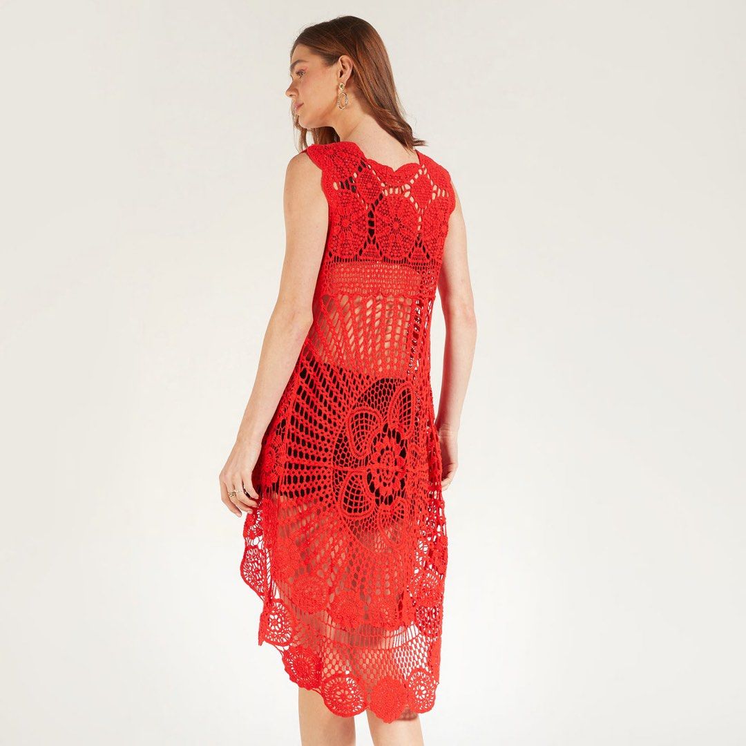 Red lace swimsuit cover up, Women's Fashion, Swimwear, Bikinis