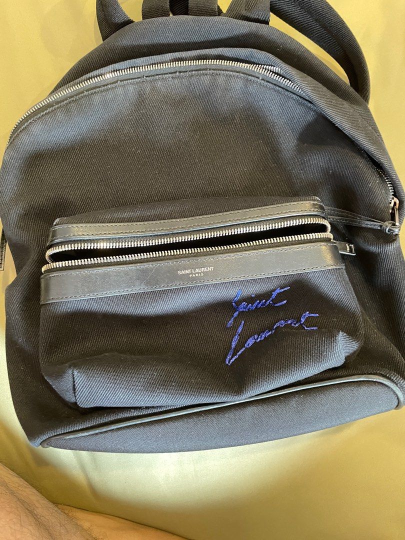 Saint laurent embroidered city backpack in canvas outlet