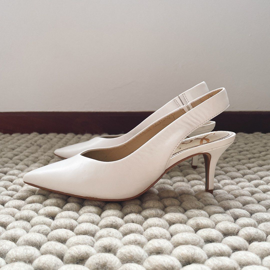 Sam Edelman white kitten mules heels