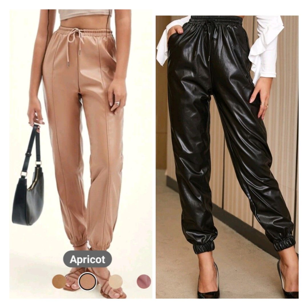 SHEIN PETITE Solid PU Leather Straight Leg Pants  Leather pants outfit,  Pants for women, Faux leather pants outfit