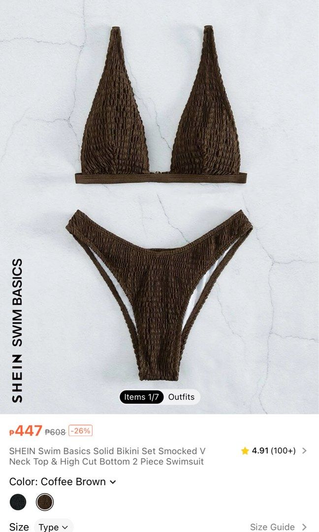 SHEIN Swim Basics Solid Thong Bikini Swimsuit
