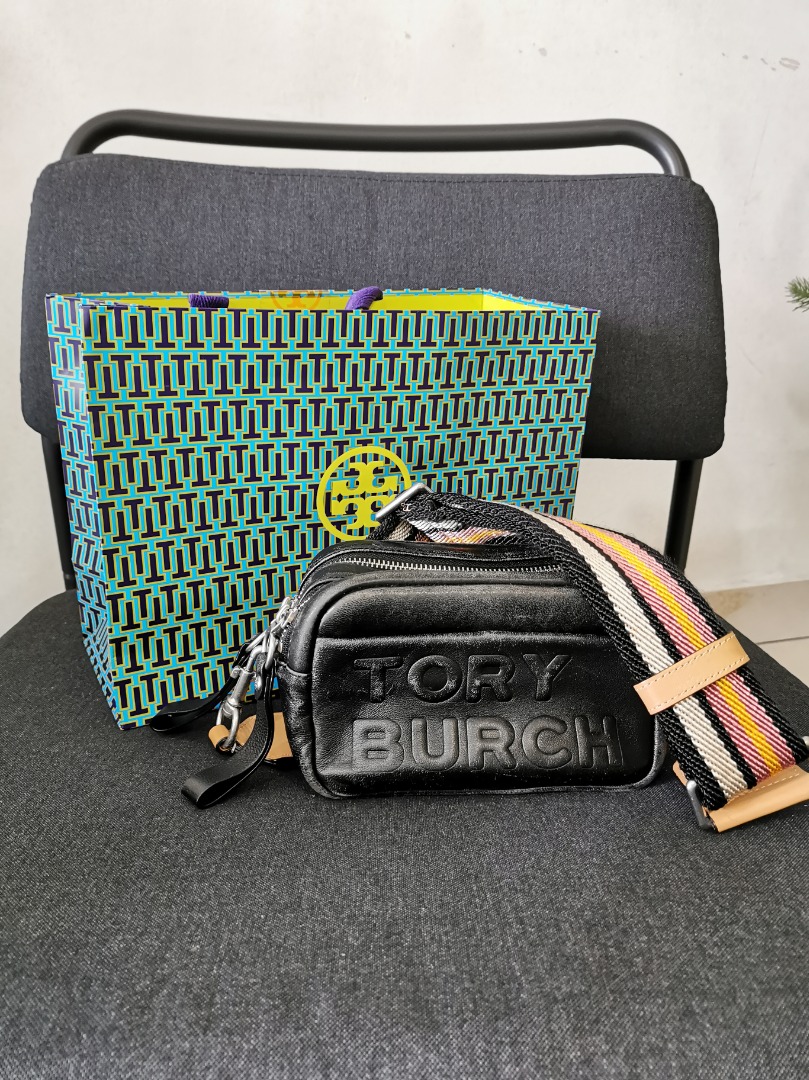 TORY BURCH Perry Double Zip Mini Sling Bag Black FREE ORIGINAL