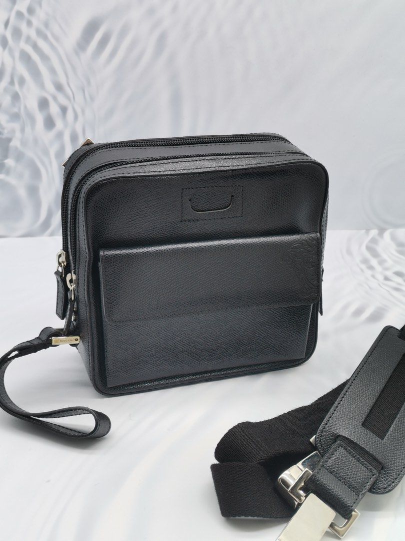 Black leather crossbody discount bag with silver hardware