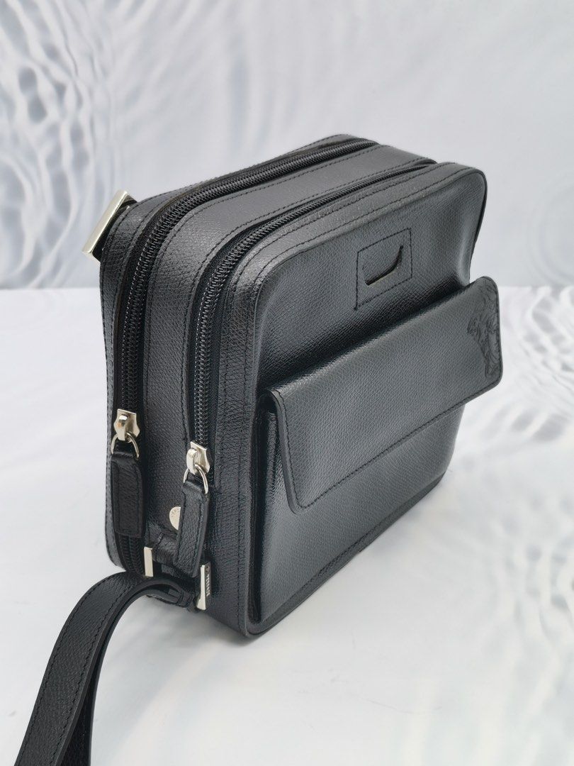 Black leather crossbody bag with silver hardware best sale