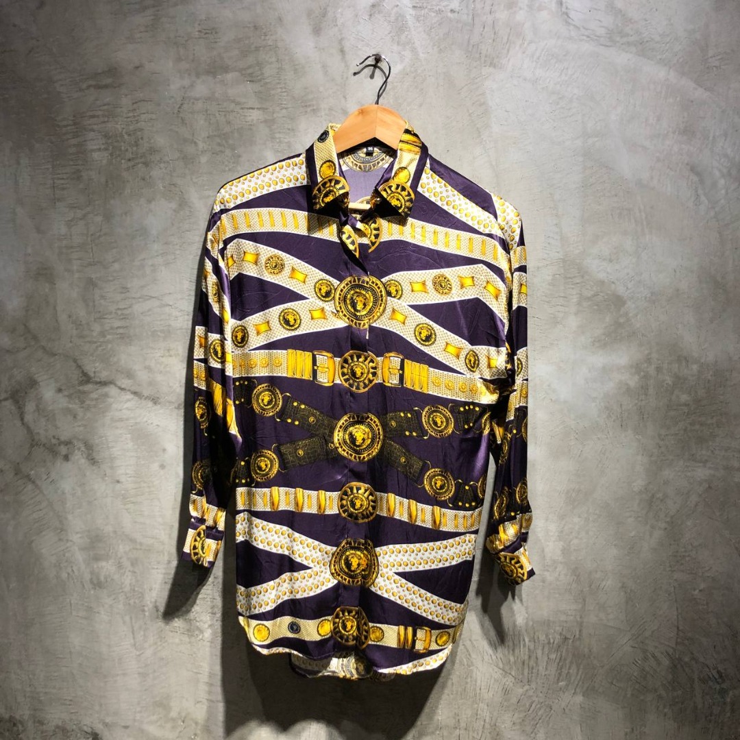 Versace Versus Belt pattern silk button down long sleeves, Luxury ...