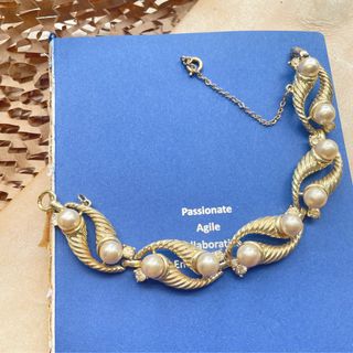 Vintage Coro Golden Faux Pearl Bracelet 金色浮誇系手鍊 聖誕情人節禮物 頸鏈耳環 古著64241108089858110