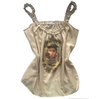 Vintage Diamond Ruffle Layered Tanktop | Vtg old money 90s lace renda brukat mutiara manik beads sequins emas berlian gambar orang graphic jahit print lukisan cantik unik kaos blouse buntung tengtop cangsut mesh Kristal summer jaring babydoll princess