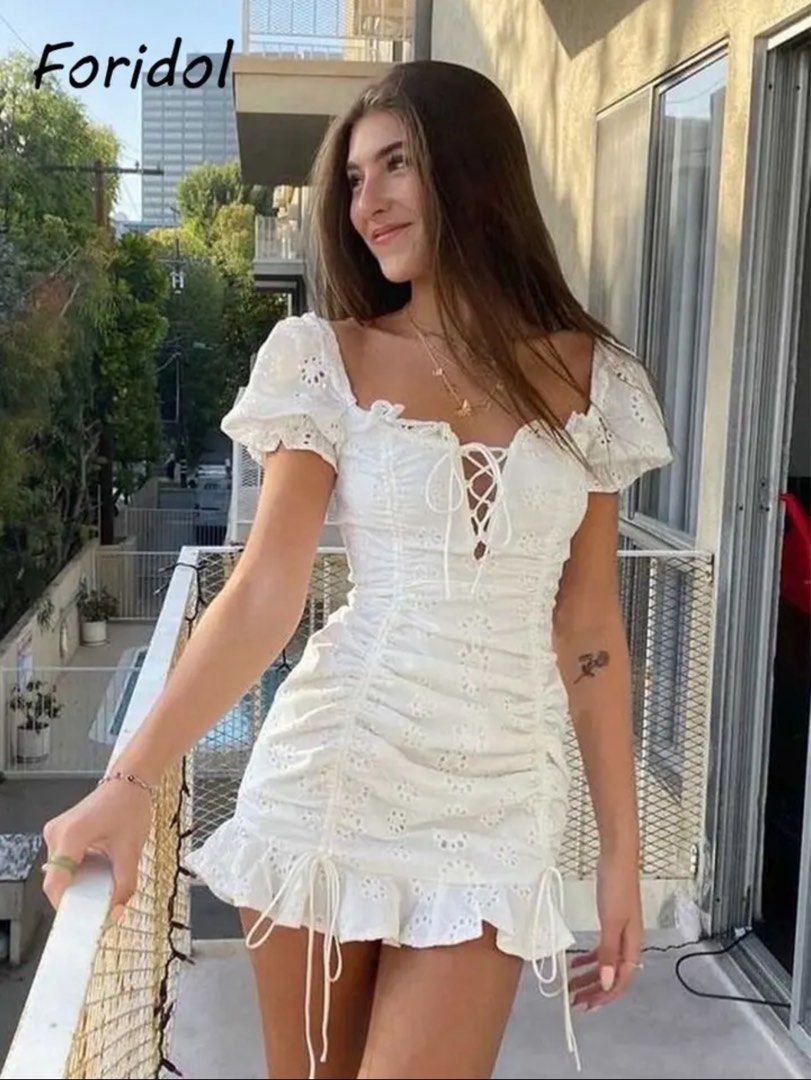 White mini dress on sale off the shoulder