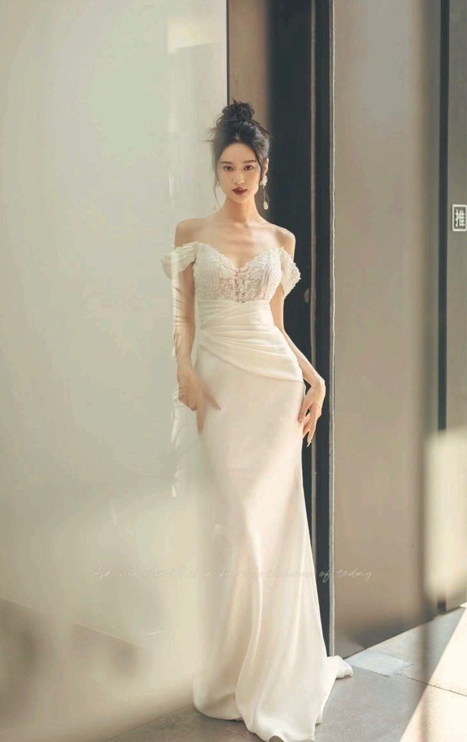 White Lace and Satin Mermaid Bridal Gown WT1108 Women s Fashion
