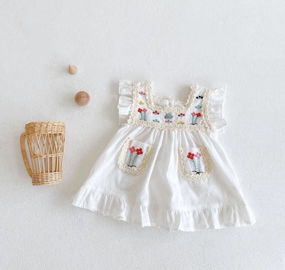 White Linen Baby Girl dress, Babies & Kids, Babies & Kids Fashion on